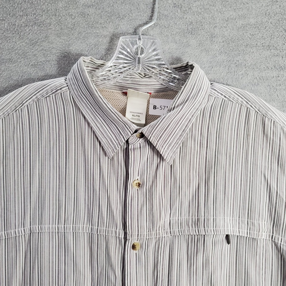 The North Face Men Button Up Shirt XL Gray Striped Mesh Zip Pocket Hiking Collar - Picture 9 of 9